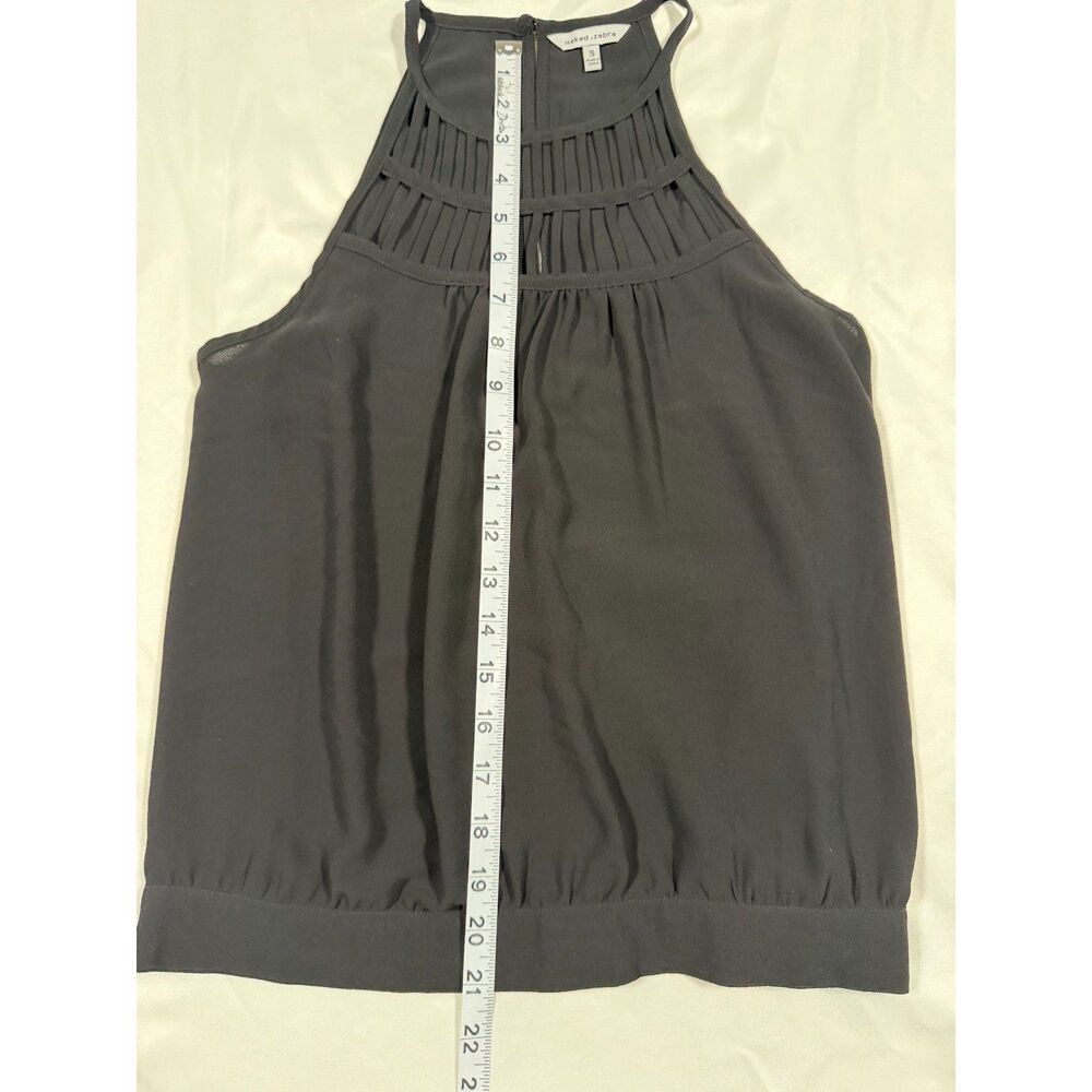 Naked Zebra Black Strappy Cage Halter Top High Neck Pleat Tank Blouse Womens S - Picture 5 of 8